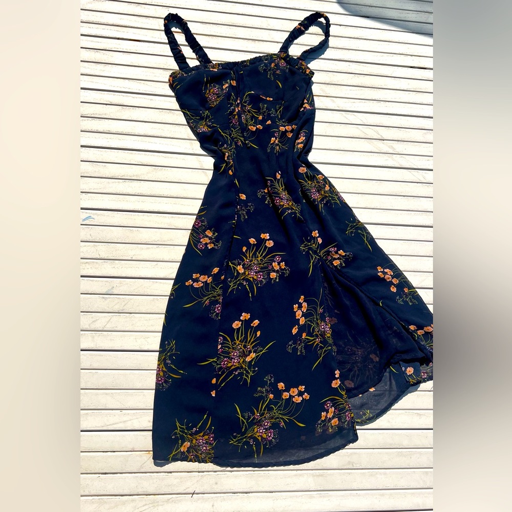 Long Floral Navy Blue summer dress size small